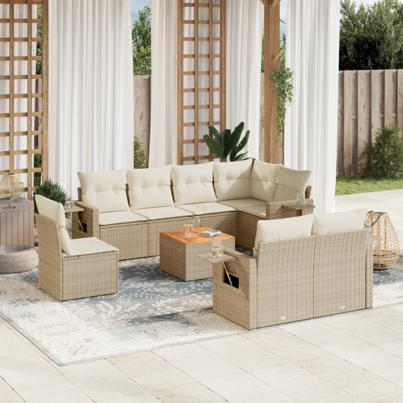 vidaXL 9-tlg. Garten-Sofagarnitur mit Kissen Beige Poly Rattan vidaXL 9-tlg. Garten-Sofagarnitur mit Kissen Beige Poly Rattan