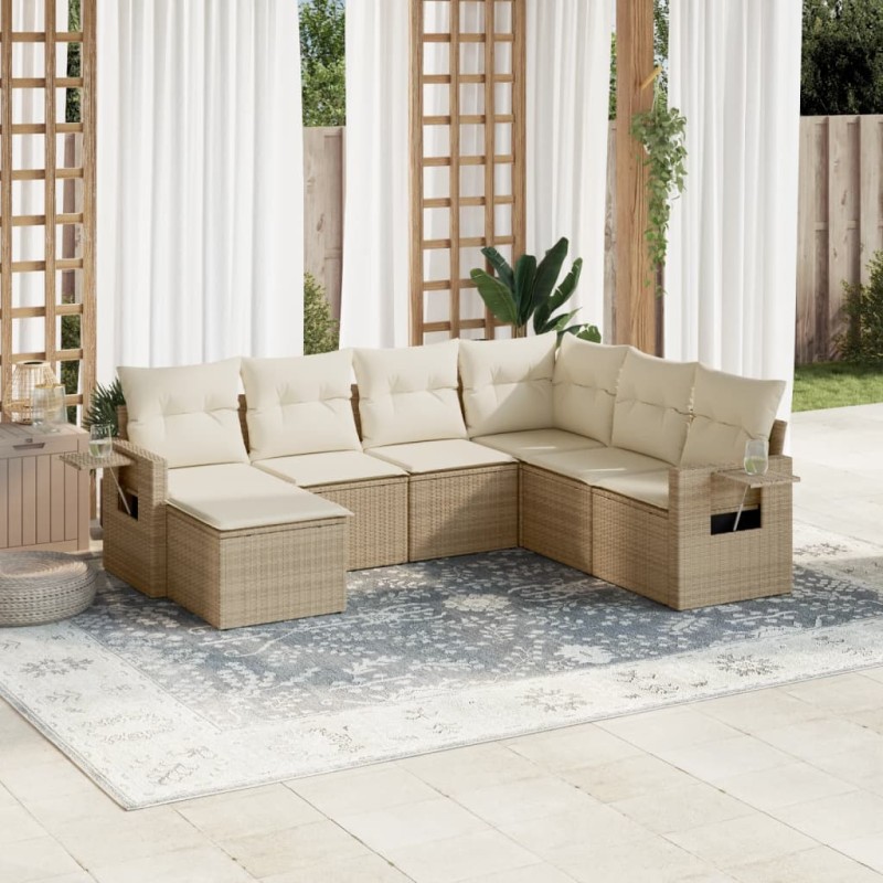 vidaXL 7-tlg. Garten-Sofagarnitur mit Kissen Beige Poly Rattan vidaXL 7-tlg. Garten-Sofagarnitur mit Kissen Beige Poly Rattan