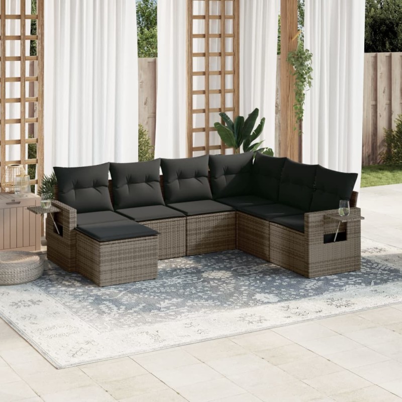 vidaXL 7-tlg. Garten-Sofagarnitur mit Kissen Grau Poly Rattan vidaXL 7-tlg. Garten-Sofagarnitur mit Kissen Grau Poly Rattan