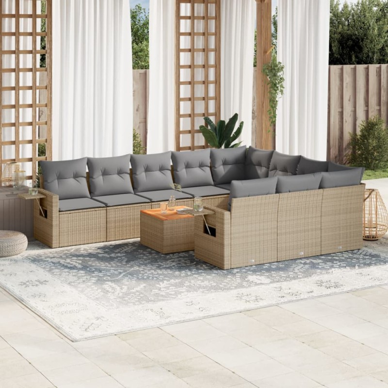 vidaXL 11-tlg. Garten-Sofagarnitur mit Kissen Beige Poly Rattan vidaXL 11-tlg. Garten-Sofagarnitur mit Kissen Beige Poly Rattan