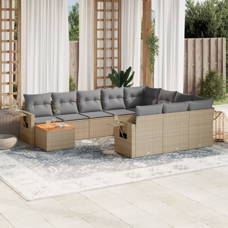 vidaXL 11-tlg. Garten-Sofagarnitur mit Kissen Beige Poly Rattan vidaXL 11-tlg. Garten-Sofagarnitur mit Kissen Beige Poly Rattan