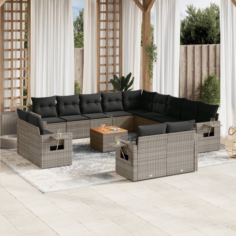 vidaXL 14-tlg. Garten-Sofagarnitur mit Kissen Grau Poly Rattan vidaXL 14-tlg. Garten-Sofagarnitur mit Kissen Grau Poly Rattan