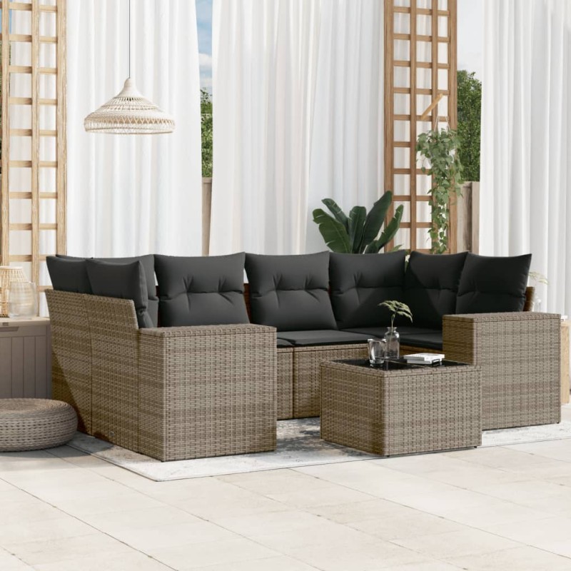 vidaXL 7-tlg. Garten-Sofagarnitur mit Kissen Grau Poly Rattan vidaXL 7-tlg. Garten-Sofagarnitur mit Kissen Grau Poly Rattan