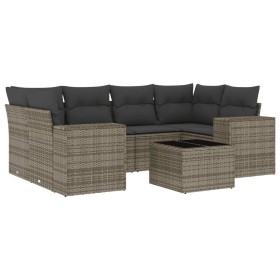 vidaXL 7-tlg. Garten-Sofagarnitur mit Kissen Grau Poly Rattan