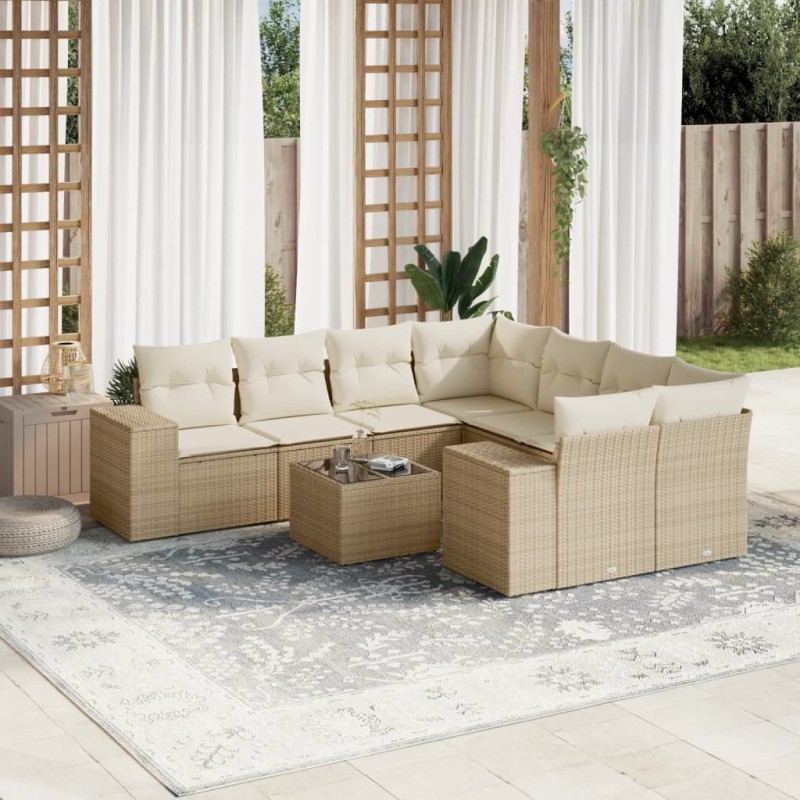 vidaXL 9-tlg. Garten-Sofagarnitur mit Kissen Beige Poly Rattan vidaXL 9-tlg. Garten-Sofagarnitur mit Kissen Beige Poly Rattan