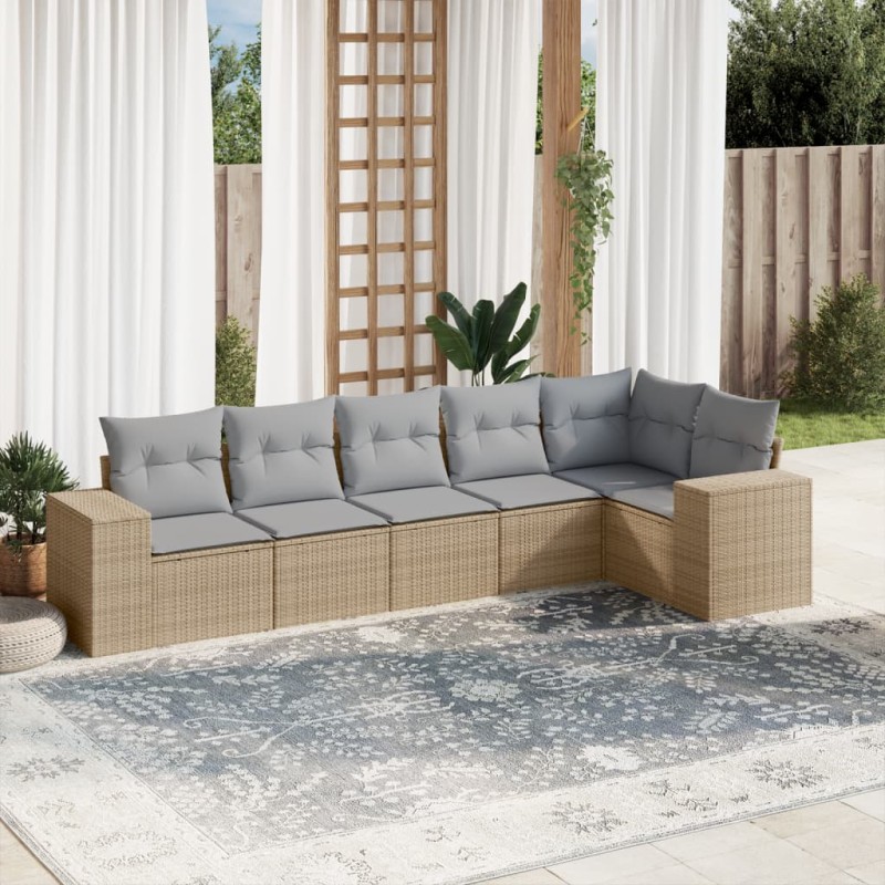 vidaXL 6-tlg. Garten-Sofagarnitur mit Kissen Beige Poly Rattan vidaXL 6-tlg. Garten-Sofagarnitur mit Kissen Beige Poly Rattan