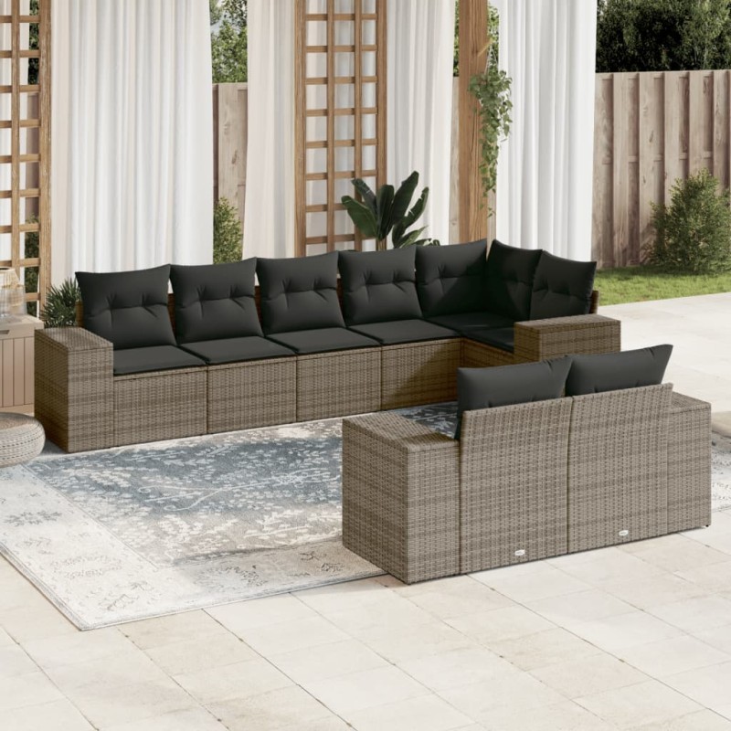 vidaXL 8-tlg. Garten-Sofagarnitur mit Kissen Grau Poly Rattan vidaXL 8-tlg. Garten-Sofagarnitur mit Kissen Grau Poly Rattan