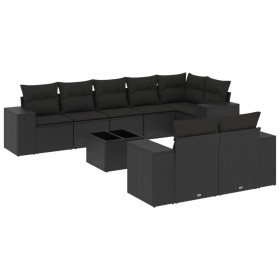vidaXL 9-tlg. Garten-Sofagarnitur mit Kissen Schwarz Poly Rattan