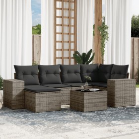 vidaXL 7-tlg. Garten-Sofagarnitur mit Kissen Grau Poly Rattan