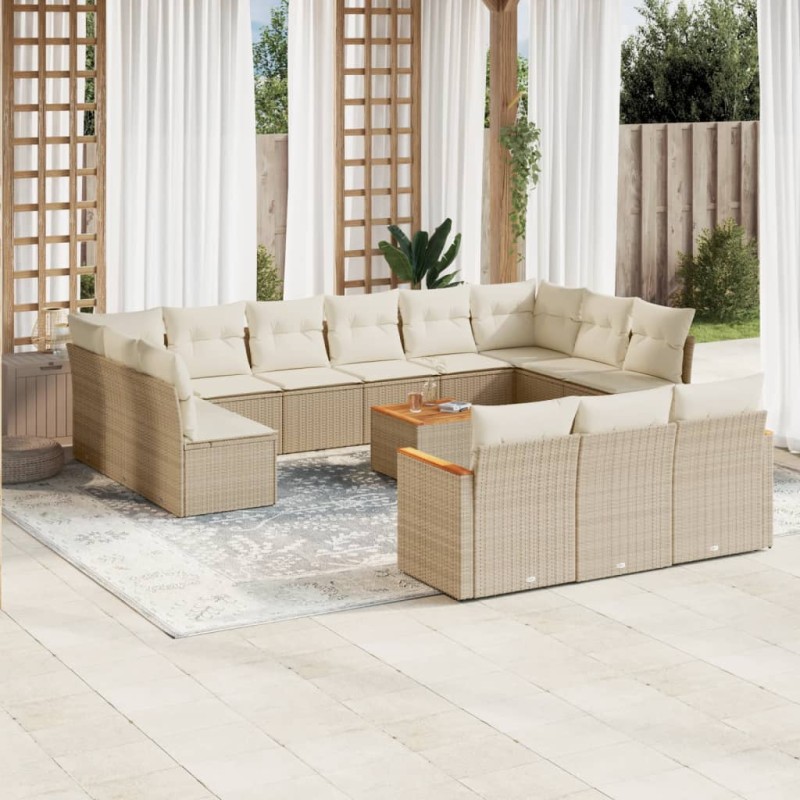 vidaXL 14-tlg. Garten-Sofagarnitur mit Kissen Beige Poly Rattan vidaXL 14-tlg. Garten-Sofagarnitur mit Kissen Beige Poly Rattan