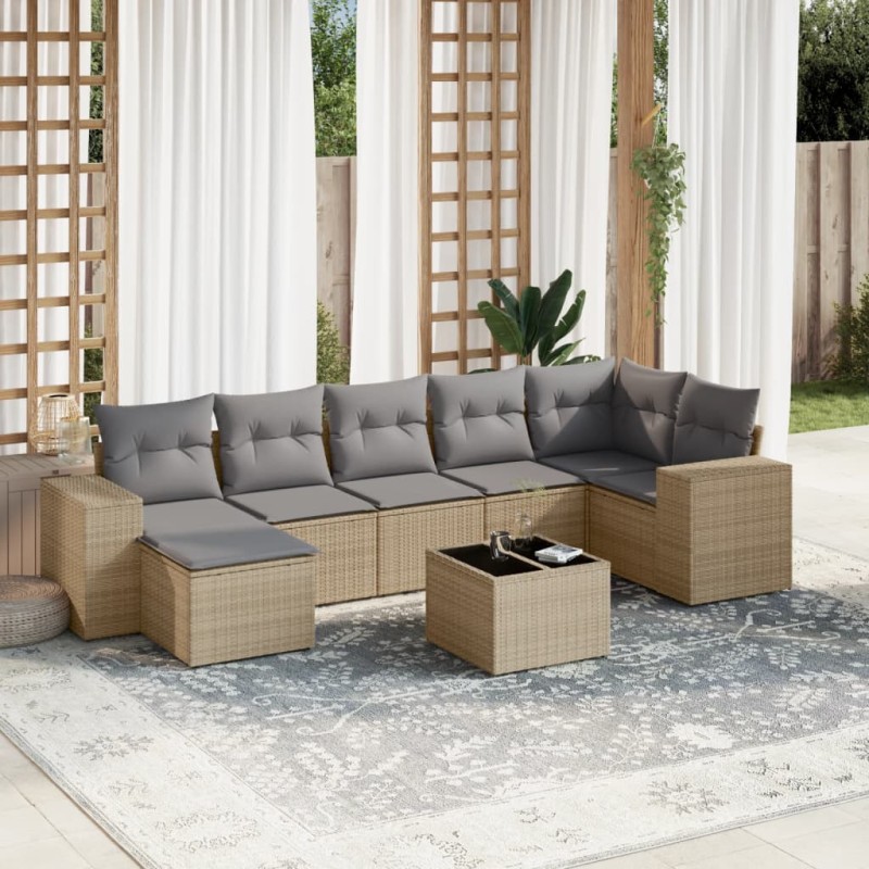 vidaXL 8-tlg. Garten-Sofagarnitur mit Kissen Beige Poly Rattan vidaXL 8-tlg. Garten-Sofagarnitur mit Kissen Beige Poly Rattan