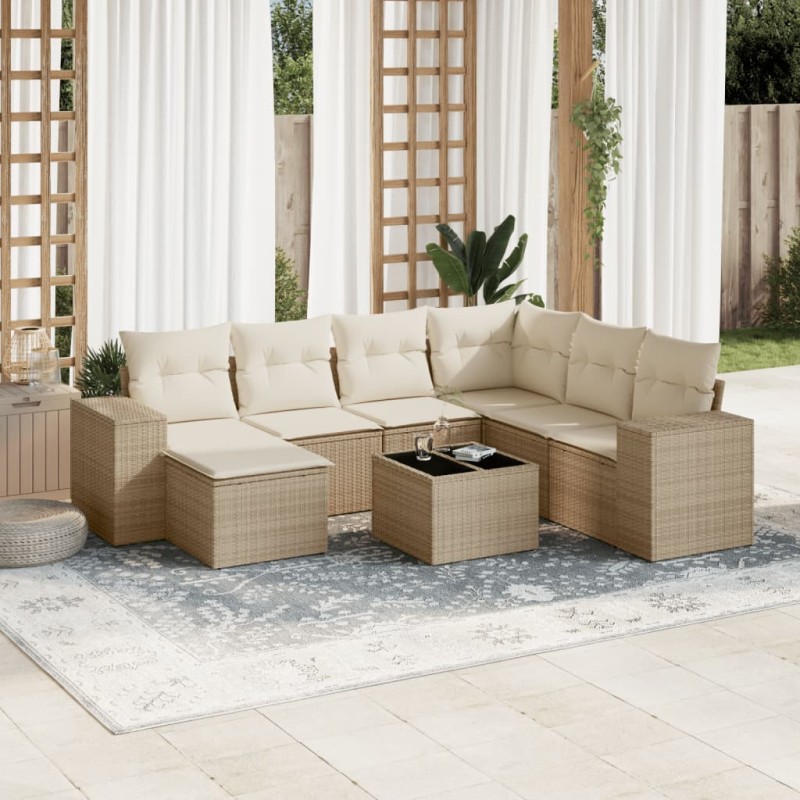 vidaXL 8-tlg. Garten-Sofagarnitur mit Kissen Beige Poly Rattan vidaXL 8-tlg. Garten-Sofagarnitur mit Kissen Beige Poly Rattan