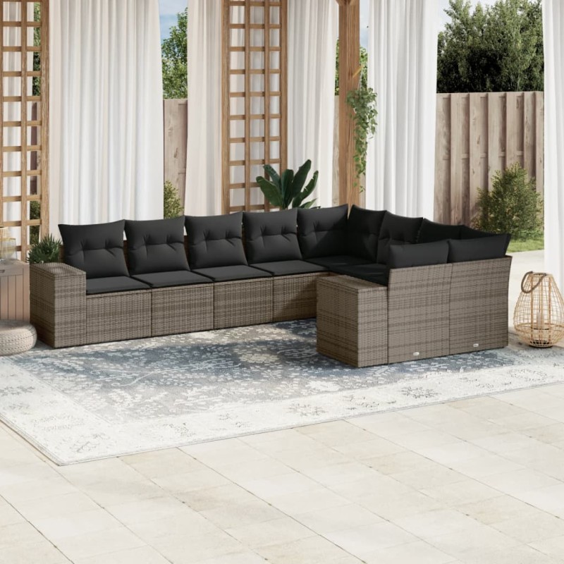 vidaXL 9-tlg. Garten-Sofagarnitur mit Kissen Grau Poly Rattan vidaXL 9-tlg. Garten-Sofagarnitur mit Kissen Grau Poly Rattan