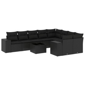 vidaXL 10-tlg. Garten-Sofagarnitur mit Kissen Schwarz Poly Rattan