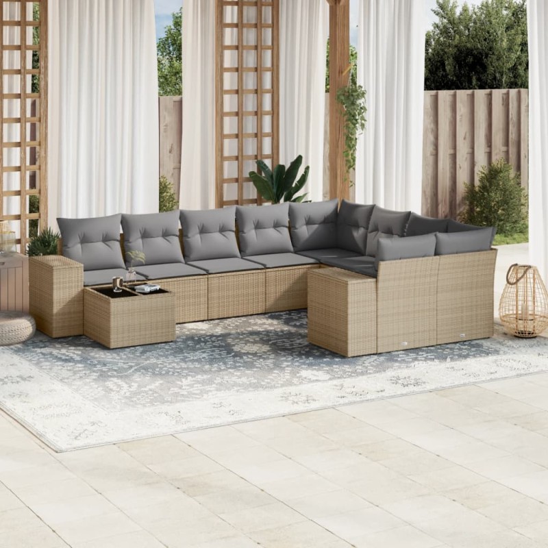 vidaXL 10-tlg. Garten-Sofagarnitur mit Kissen Beige Poly Rattan vidaXL 10-tlg. Garten-Sofagarnitur mit Kissen Beige Poly Rattan