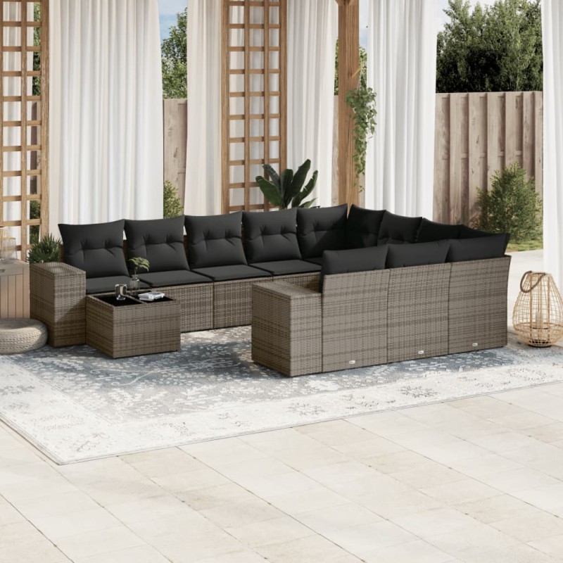 vidaXL 11-tlg. Garten-Sofagarnitur mit Kissen Grau Poly Rattan vidaXL 11-tlg. Garten-Sofagarnitur mit Kissen Grau Poly Rattan