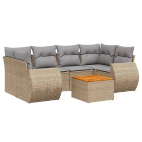 vidaXL 7-tlg. Garten-Sofagarnitur mit Kissen Beige Poly Rattan