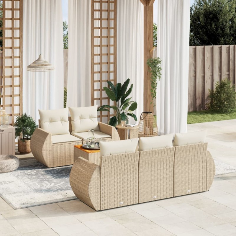 vidaXL 6-tlg. Garten-Sofagarnitur mit Kissen Beige Poly Rattan vidaXL 6-tlg. Garten-Sofagarnitur mit Kissen Beige Poly Rattan