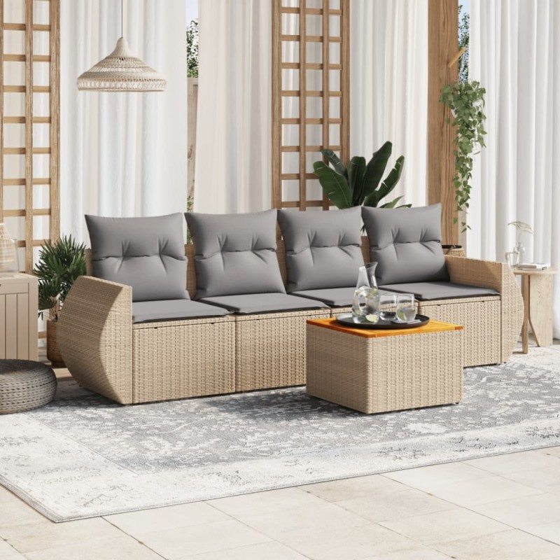 vidaXL 5-tlg. Garten-Sofagarnitur mit Kissen Beige Poly Rattan vidaXL 5-tlg. Garten-Sofagarnitur mit Kissen Beige Poly Rattan