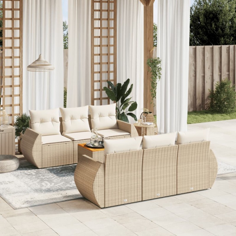 vidaXL 7-tlg. Garten-Sofagarnitur mit Kissen Beige Poly Rattan vidaXL 7-tlg. Garten-Sofagarnitur mit Kissen Beige Poly Rattan