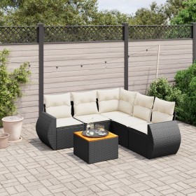 vidaXL 6-tlg. Garten-Sofagarnitur mit Kissen Schwarz Poly Rattan