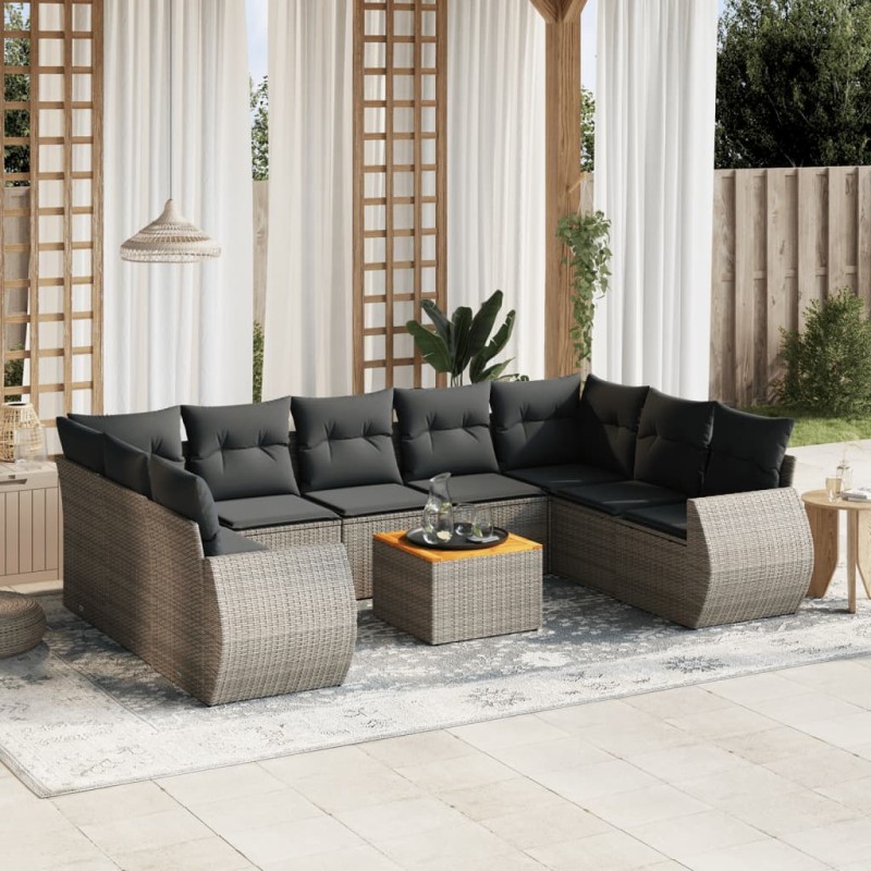 vidaXL 10-tlg. Garten-Sofagarnitur mit Kissen Grau Poly Rattan vidaXL 10-tlg. Garten-Sofagarnitur mit Kissen Grau Poly Rattan