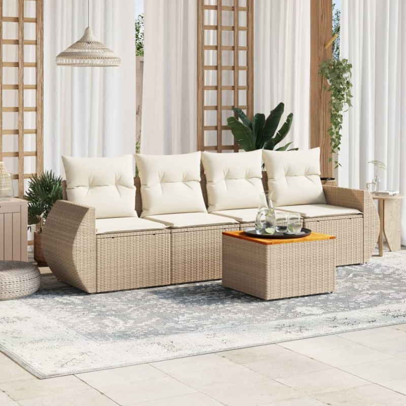 vidaXL 5-tlg. Garten-Sofagarnitur mit Kissen Beige Poly Rattan vidaXL 5-tlg. Garten-Sofagarnitur mit Kissen Beige Poly Rattan