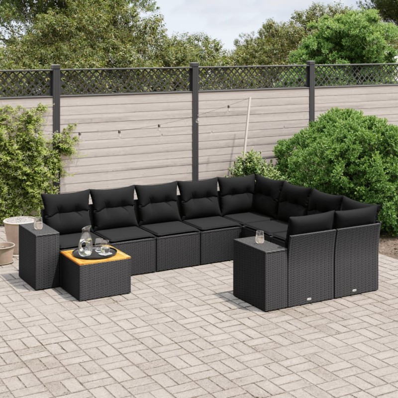 vidaXL 10-tlg. Garten-Sofagarnitur mit Kissen Schwarz Poly Rattan vidaXL 10-tlg. Garten-Sofagarnitur mit Kissen Schwarz Poly Rattan