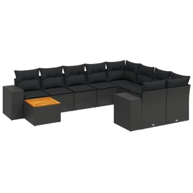 vidaXL 10-tlg. Garten-Sofagarnitur mit Kissen Schwarz Poly Rattan