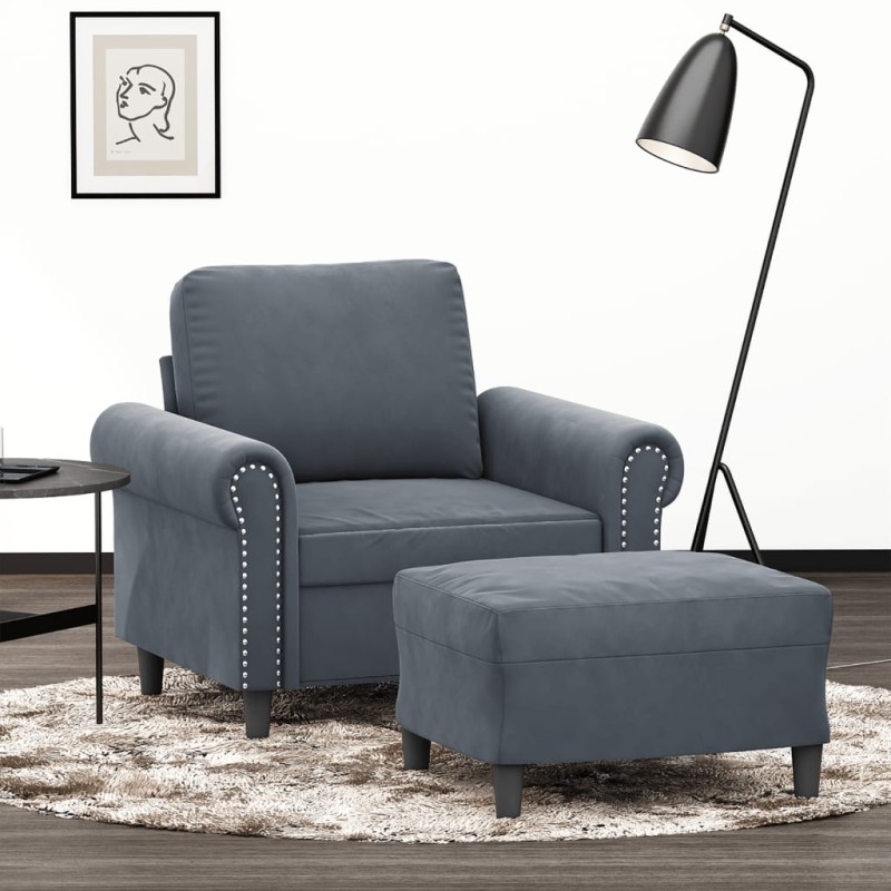 vidaXL Sessel mit Hocker Dunkelgrau 60 cm Samt vidaXL Sessel mit Hocker Dunkelgrau 60 cm Samt