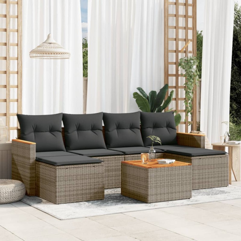 vidaXL 7-tlg. Garten-Sofagarnitur mit Kissen Grau Poly Rattan vidaXL 7-tlg. Garten-Sofagarnitur mit Kissen Grau Poly Rattan