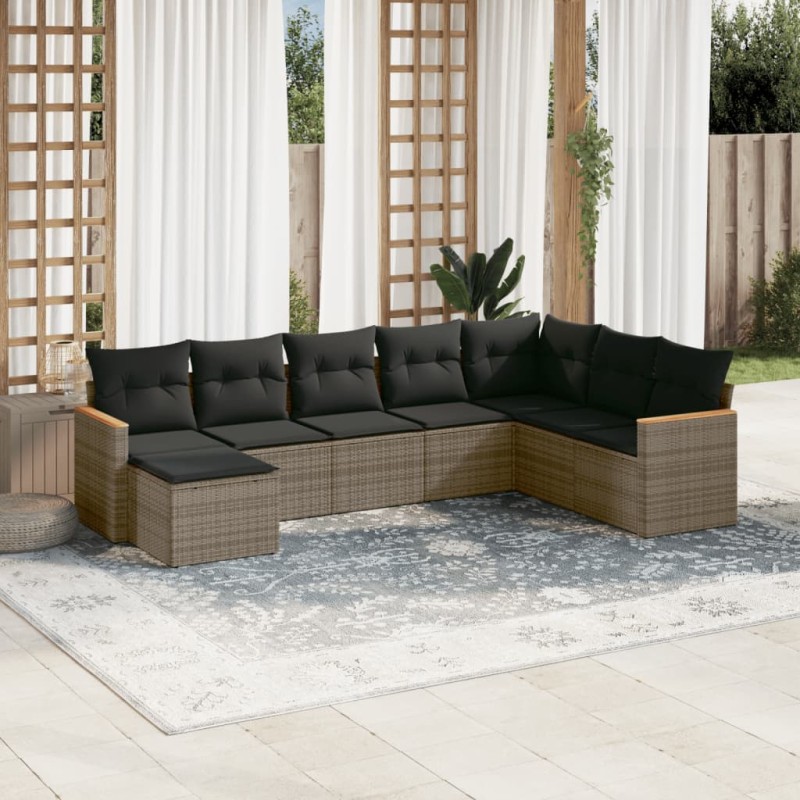 vidaXL 8-tlg. Garten-Sofagarnitur mit Kissen Grau Poly Rattan vidaXL 8-tlg. Garten-Sofagarnitur mit Kissen Grau Poly Rattan