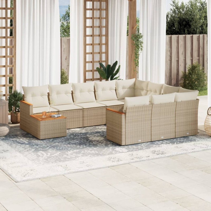 vidaXL 11-tlg. Garten-Sofagarnitur mit Kissen Beige Poly Rattan vidaXL 11-tlg. Garten-Sofagarnitur mit Kissen Beige Poly Rattan