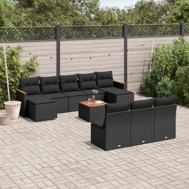 vidaXL 11-tlg. Garten-Sofagarnitur mit Kissen Schwarz Poly Rattan vidaXL 11-tlg. Garten-Sofagarnitur mit Kissen Schwarz Poly Rattan