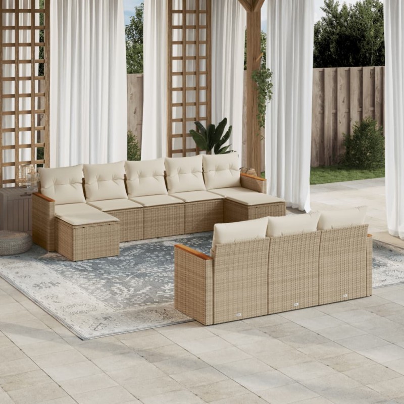 vidaXL 10-tlg. Garten-Sofagarnitur mit Kissen Beige Poly Rattan vidaXL 10-tlg. Garten-Sofagarnitur mit Kissen Beige Poly Rattan