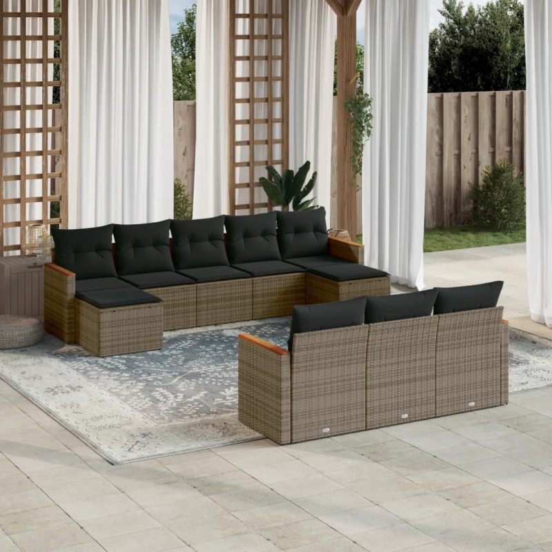 vidaXL 10-tlg. Garten-Sofagarnitur mit Kissen Grau Poly Rattan vidaXL 10-tlg. Garten-Sofagarnitur mit Kissen Grau Poly Rattan
