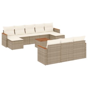 vidaXL 11-tlg. Garten-Sofagarnitur mit Kissen Beige Poly Rattan