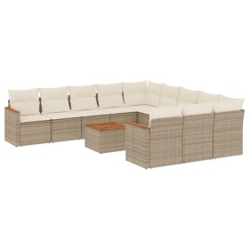 vidaXL 12-tlg. Garten-Sofagarnitur mit Kissen Beige Poly Rattan