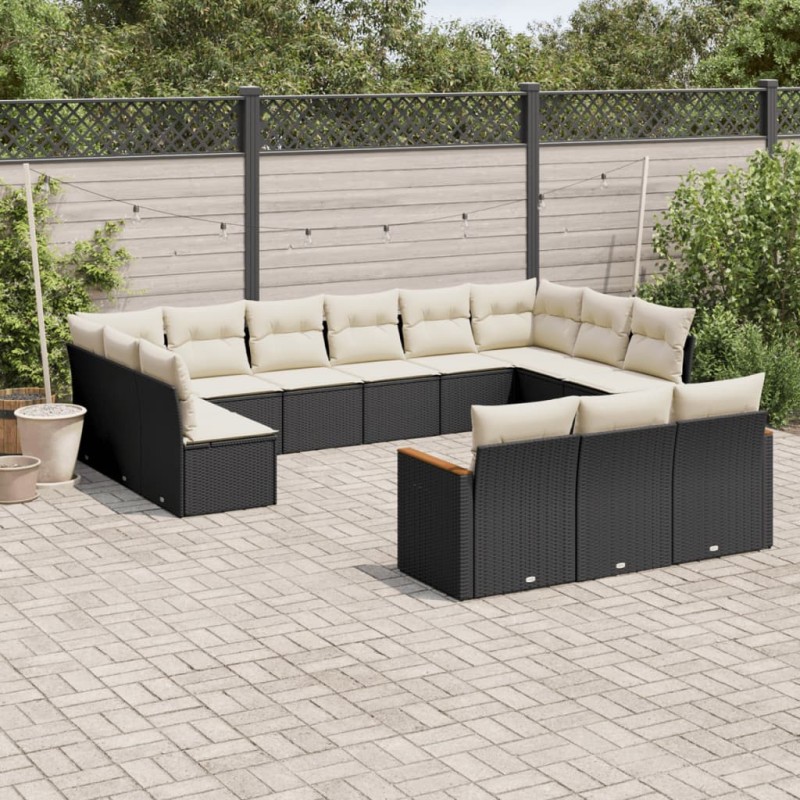 vidaXL 13-tlg. Garten-Sofagarnitur mit Kissen Schwarz Poly Rattan vidaXL 13-tlg. Garten-Sofagarnitur mit Kissen Schwarz Poly Rattan