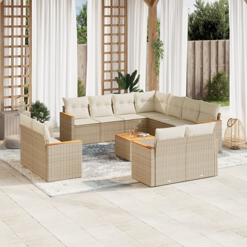 vidaXL 12-tlg. Garten-Sofagarnitur mit Kissen Beige Poly Rattan vidaXL 12-tlg. Garten-Sofagarnitur mit Kissen Beige Poly Rattan