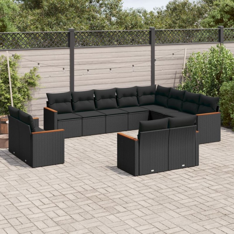 vidaXL 12-tlg. Garten-Sofagarnitur mit Kissen Schwarz Poly Rattan vidaXL 12-tlg. Garten-Sofagarnitur mit Kissen Schwarz Poly Rattan