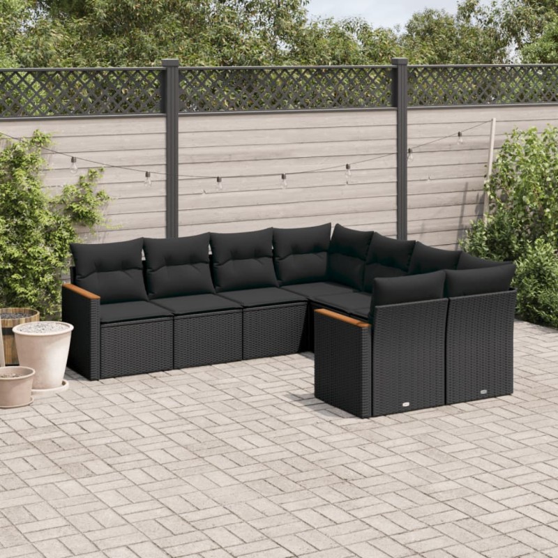 vidaXL 8-tlg. Garten-Sofagarnitur mit Kissen Schwarz Poly Rattan vidaXL 8-tlg. Garten-Sofagarnitur mit Kissen Schwarz Poly Rattan