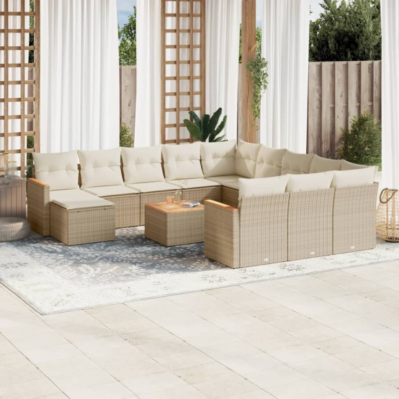 vidaXL 13-tlg. Garten-Sofagarnitur mit Kissen Beige Poly Rattan vidaXL 13-tlg. Garten-Sofagarnitur mit Kissen Beige Poly Rattan
