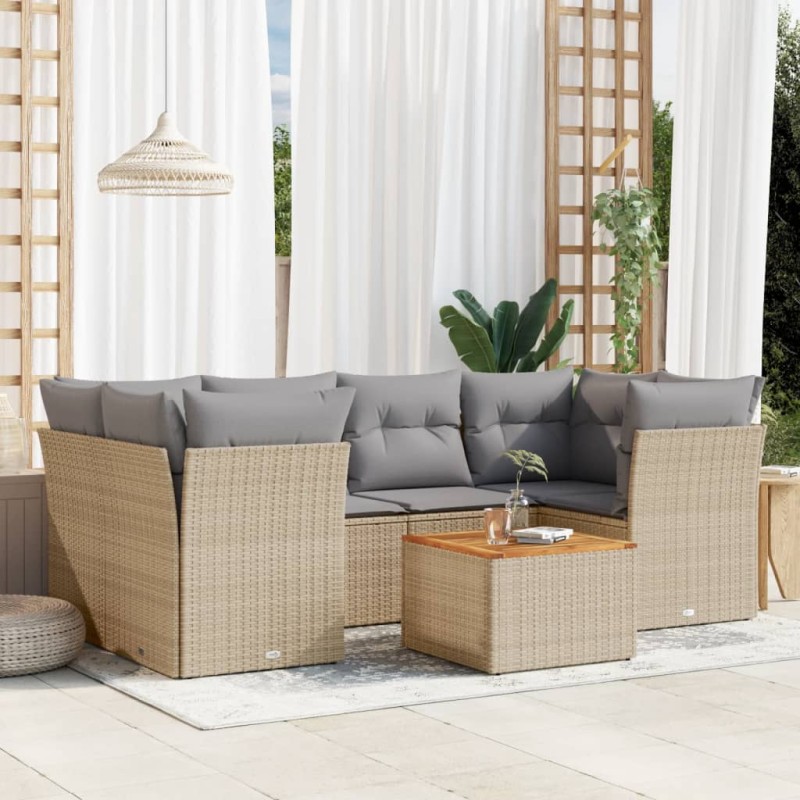 vidaXL 7-tlg. Garten-Sofagarnitur mit Kissen Beige Poly Rattan vidaXL 7-tlg. Garten-Sofagarnitur mit Kissen Beige Poly Rattan