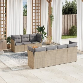 vidaXL 6-tlg. Garten-Sofagarnitur mit Kissen Beige Poly Rattan