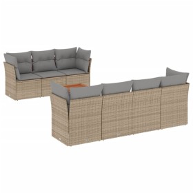 vidaXL 6-tlg. Garten-Sofagarnitur mit Kissen Beige Poly Rattan