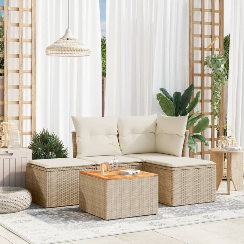 vidaXL 5-tlg. Garten-Sofagarnitur mit Kissen Beige Poly Rattan vidaXL 5-tlg. Garten-Sofagarnitur mit Kissen Beige Poly Rattan
