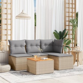 vidaXL 5-tlg. Garten-Sofagarnitur mit Kissen Beige Poly Rattan