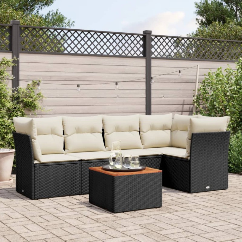 vidaXL 6-tlg. Garten-Sofagarnitur mit Kissen Schwarz Poly Rattan vidaXL 6-tlg. Garten-Sofagarnitur mit Kissen Schwarz Poly Rattan