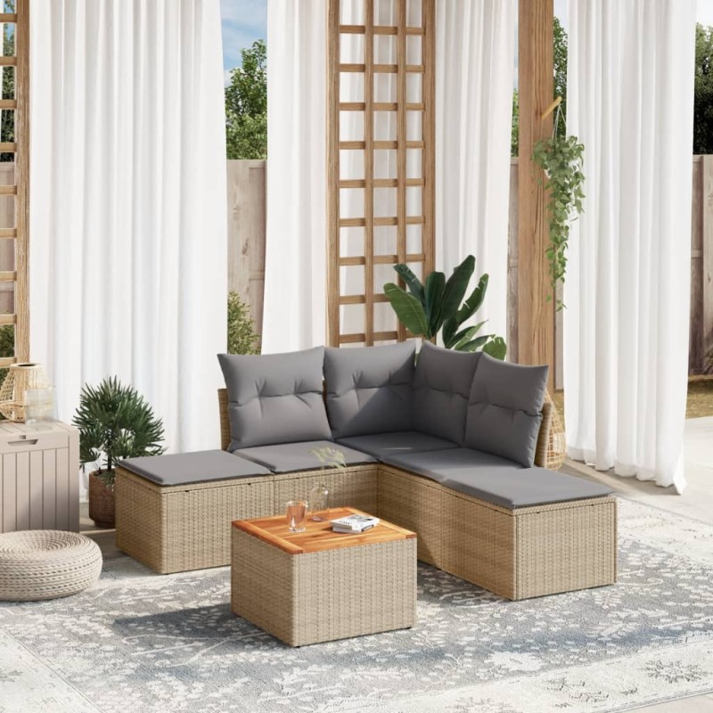 vidaXL 6-tlg. Garten-Sofagarnitur mit Kissen Beige Poly Rattan vidaXL 6-tlg. Garten-Sofagarnitur mit Kissen Beige Poly Rattan